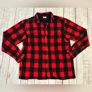Columbia Men’s Buffalo Plaid Fleece Red and Black Checkered button up Size L